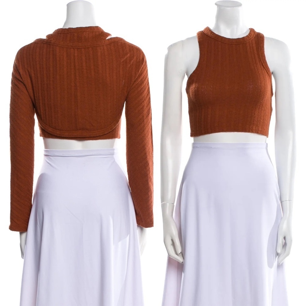 L'ACADEMIE | Crew Neck Ribbed Cropped Tank Top & Shawl Cardigan Set | Size Small - Picture 2 of 8